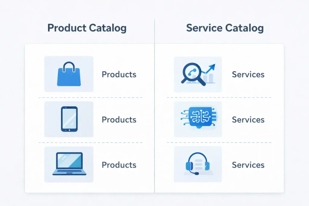 Comparison of product catalog and service catalog structure