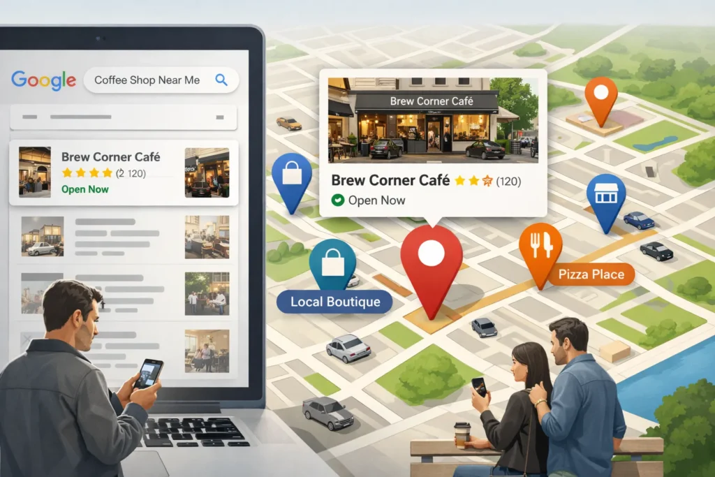 Local SEO services for small businesses improving Google Maps visibility and local search rankings
