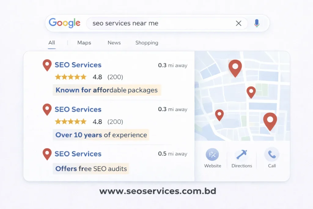 Local justifications displayed in Google local search results