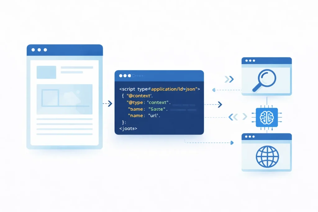 Structured data via JSON-LD helping search engines and AI understand website content