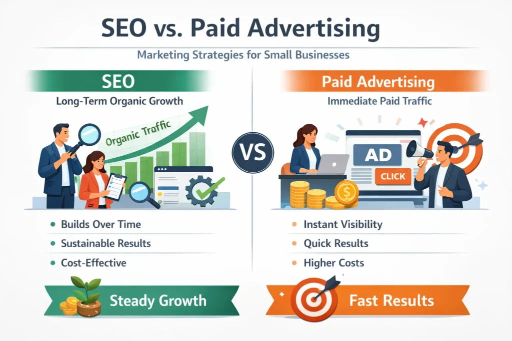 Comparison between SEO and paid ads for small businesses in Bangladesh
