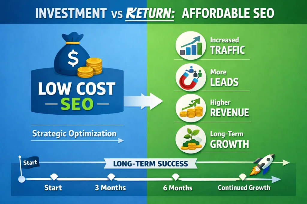 Infographic showing return on investment from affordable SEO services for small businesses.
