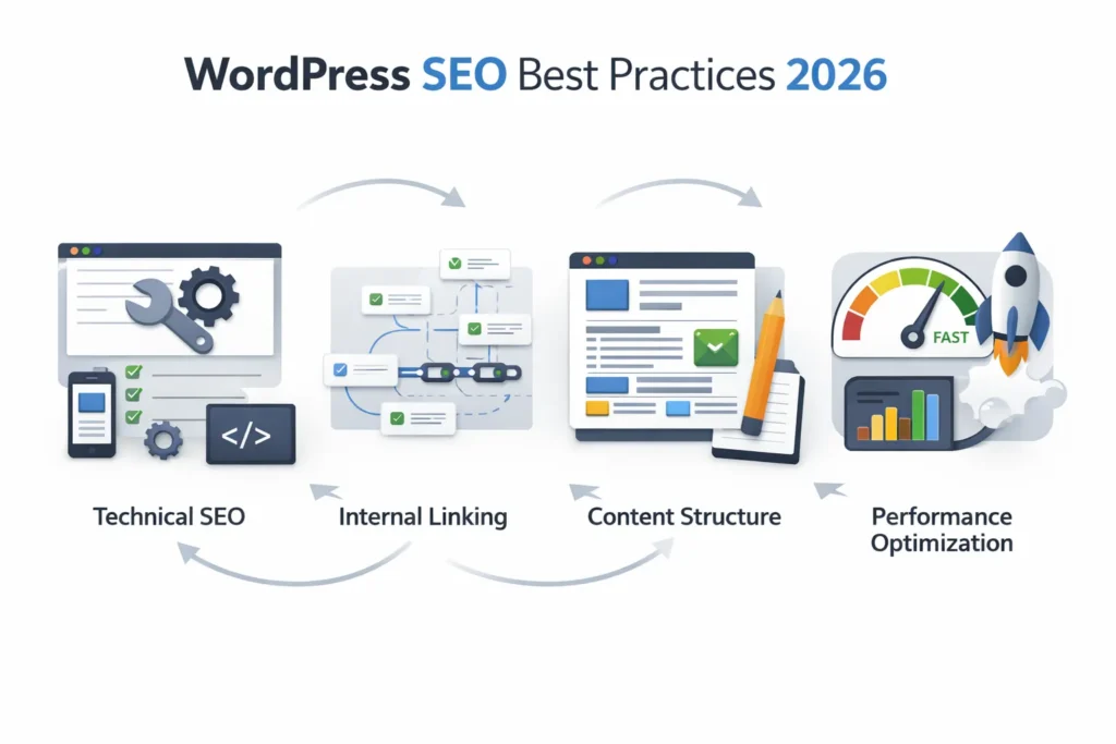 WordPress SEO best practices for 2026 including technical SEO, content, and performance
