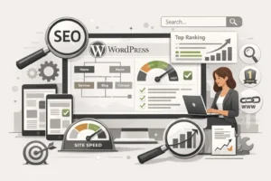WordPress SEO optimization showing website structure, performance, and search visibility