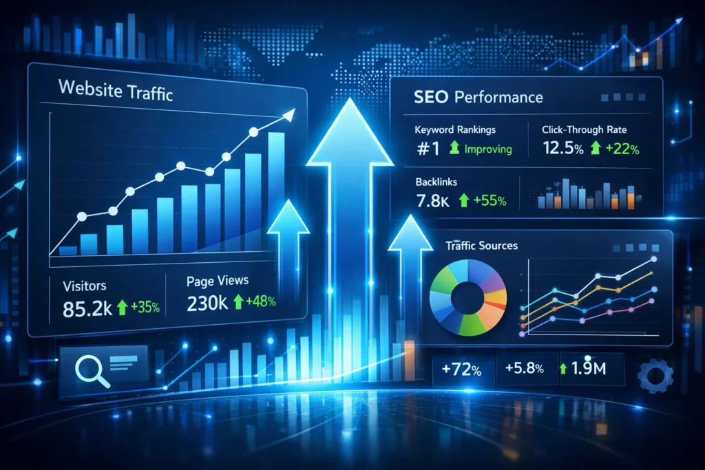 SEO results showing traffic and ranking increase